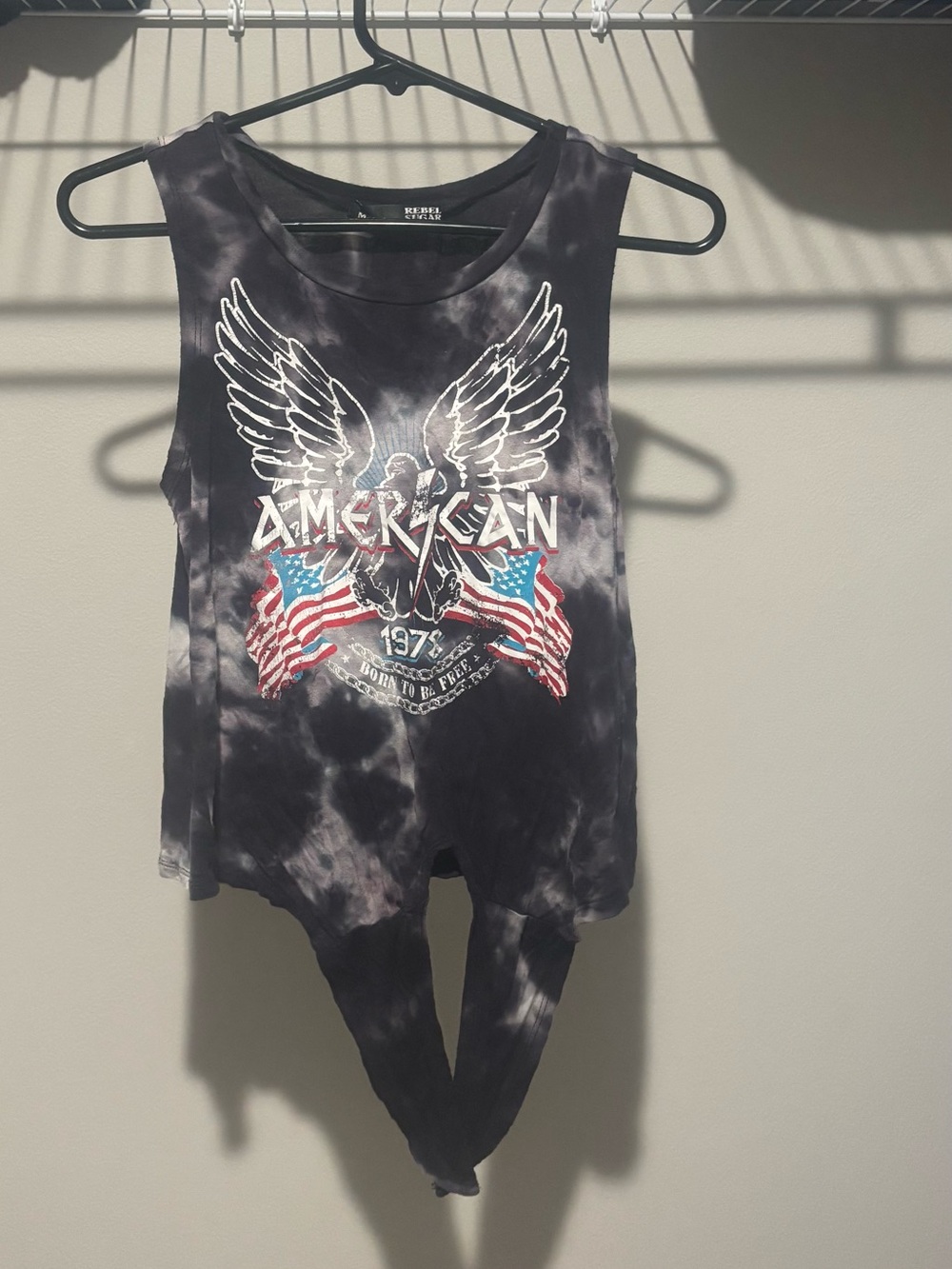 Rebel Sugar Black Tie-Dye American Eagle Tank with Flags